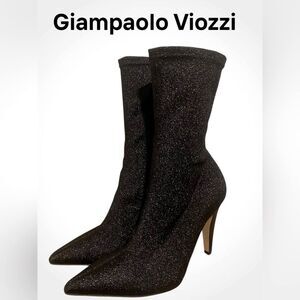 Giampaolo Viozzi ankle boot Luxe metallic black glitter sock boots NWOB size 7.5